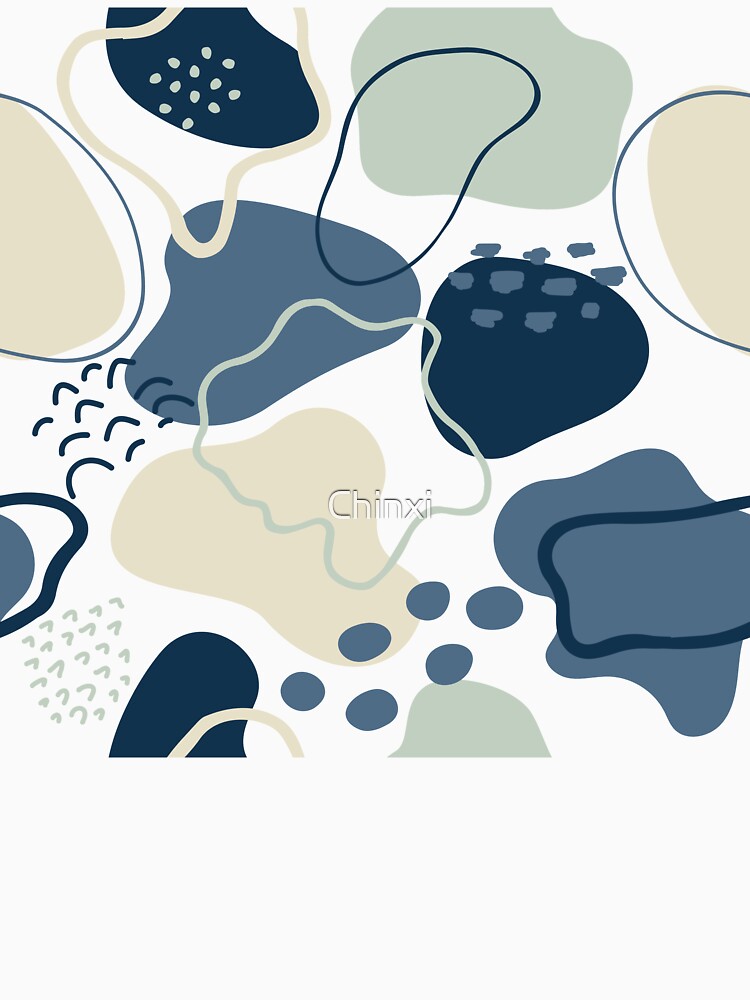 Mid century abstract shapes pattern (shades of blue on white background) by Chinxi
