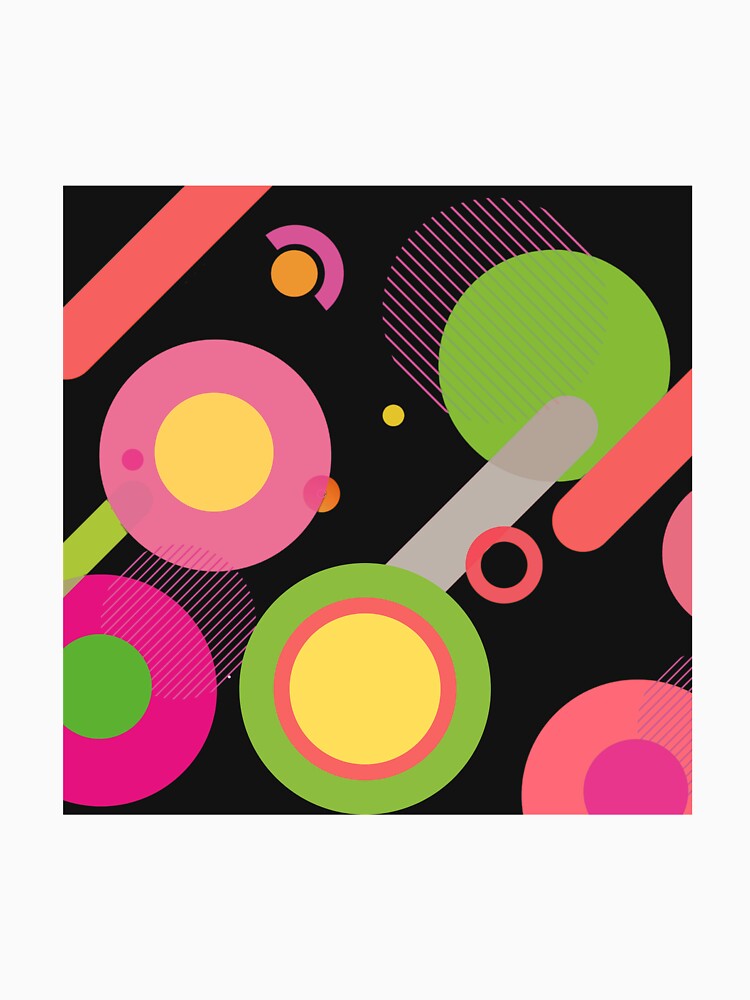 Colorful Circles and Overlapping Stripes on Black Background by SAZA CREATION 13