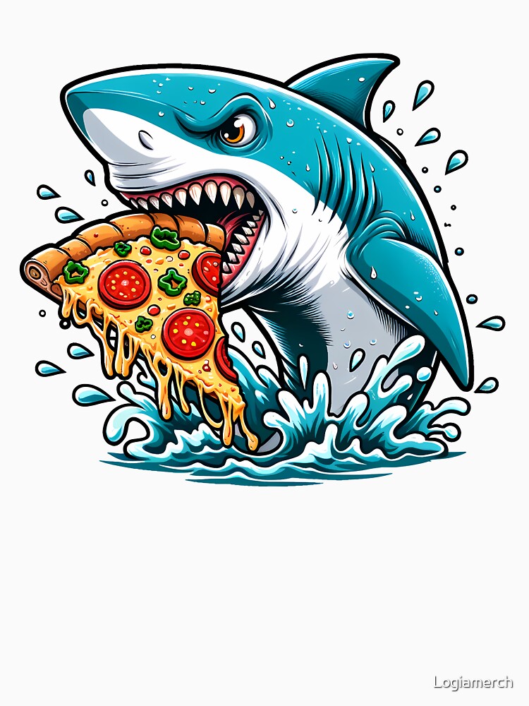Shark Eating Pizza, Funny Pizza Lover by Logiamerch Unisex , , , Long Sleeve Tee