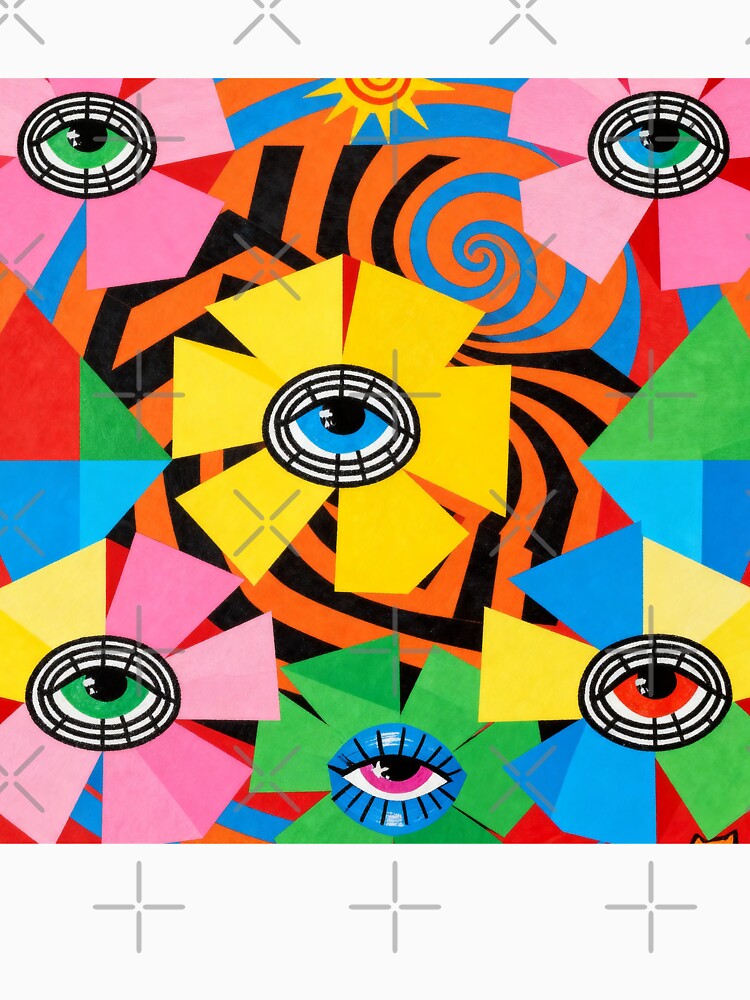 Vibrant Psychedelic Eye Flower & Geometric Abstract by zzz888