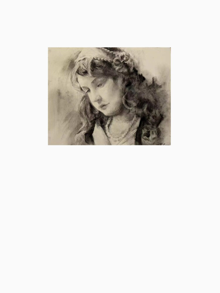 Vintage Charcoal Sketch Melancholic Female Portrait by jadexjournal Unisex , , , Long Sleeve Tee