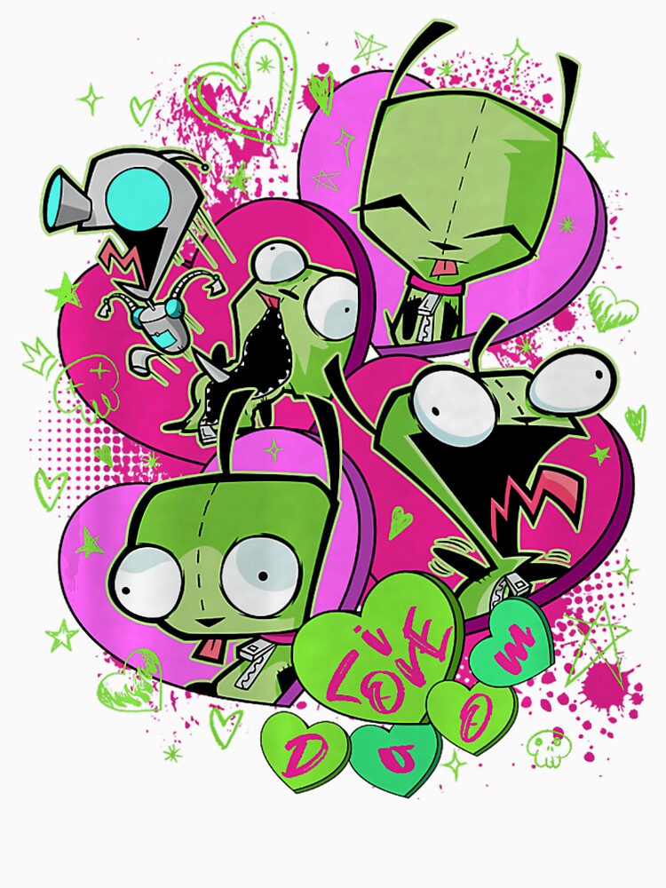 Invader Zim GIR Valentine Love Doom Cartoon Graphic Design by layprotuninec Unisex , , , Long Sleeve Tee