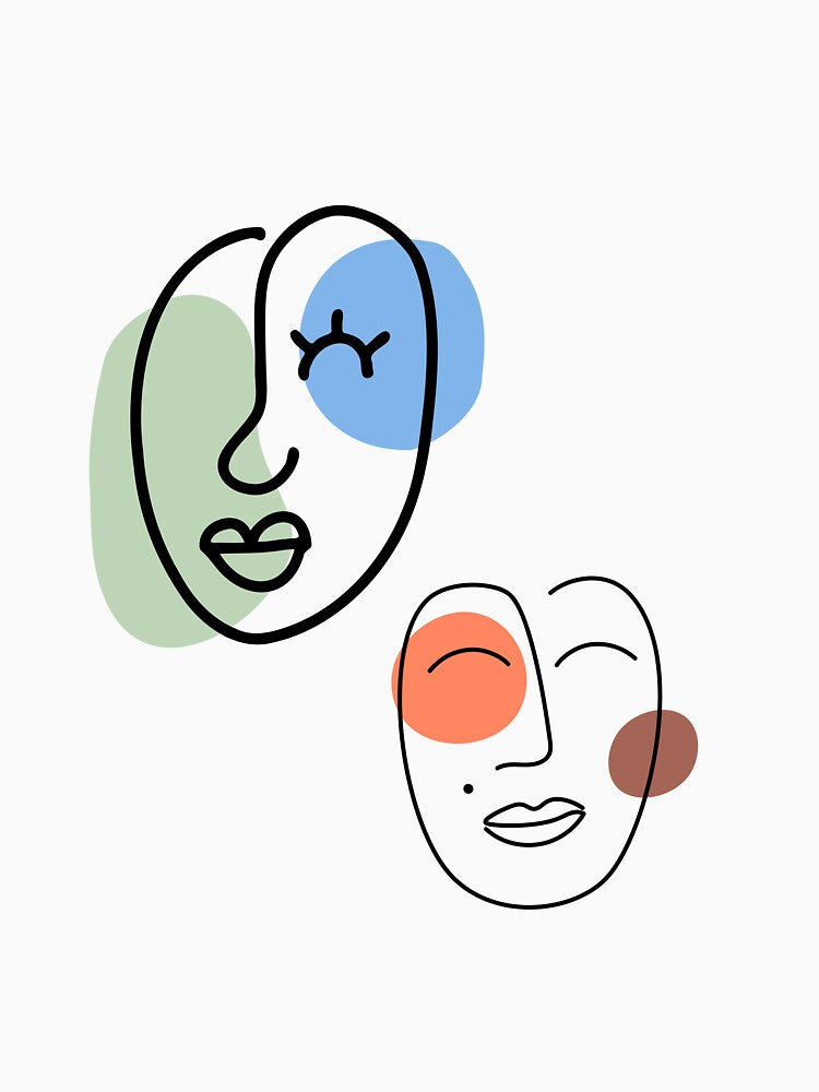 Faces in Harmony – Line Art Minimalist Portrait by byafrilaence