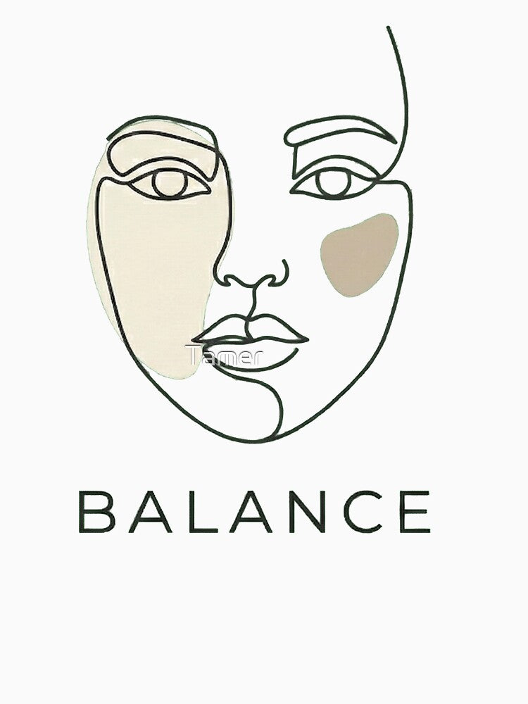 Minimalist Continuous Line Art Face with "BALANCE" Text by Tamer ⭐⭐⭐⭐⭐
