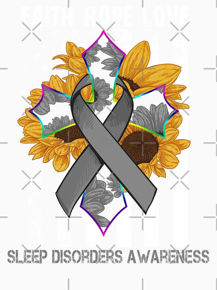 Sunflower Faith Hope Love Cross and Flag Sleep Disorders Awareness by largellie Unisex , , , Long Sleeve Tee