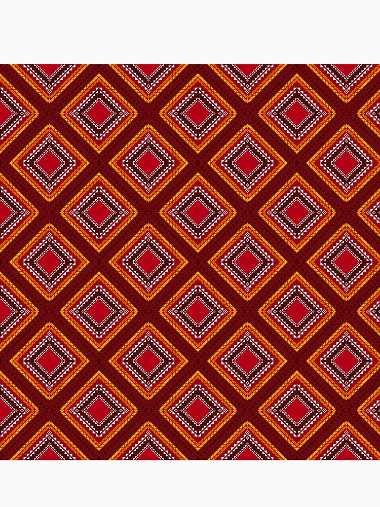 Boho seamless pattern blends tribal floral design with a vivid red, orange, and gold palette by zephstudoartist
