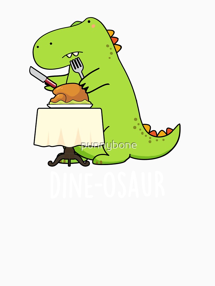 Dine-osaur Funny Dinosaur Pun (Dark BG) by punnybone Unisex , , , Long Sleeve Tee