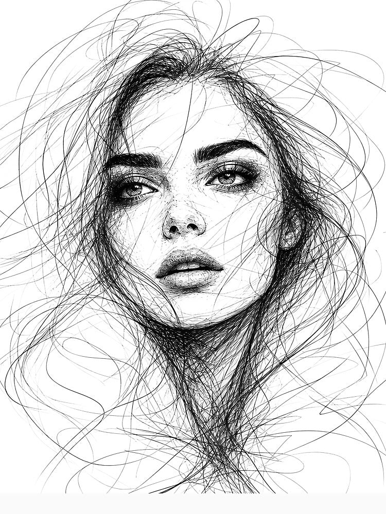 Pencil Line Drawing Female Portrait 4 by Yontartov