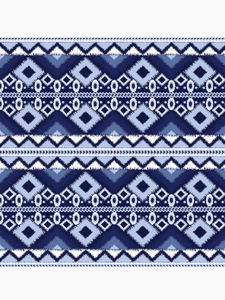 Ikat seamless pattern in blue denim and blue stone, featuring geometric design by zephstudoartist
