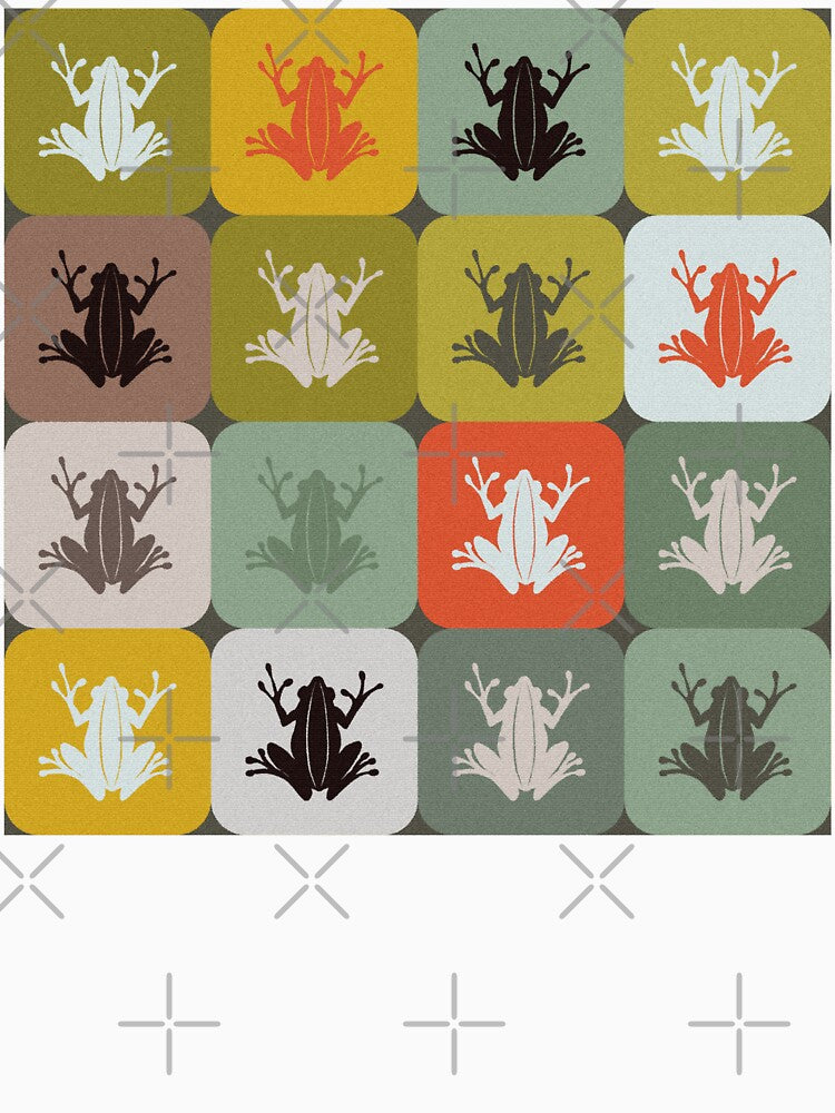 Frog Checker Pattern – Retro Earth Tones / sage, olive, mustard, brown by wild.geranium.design
