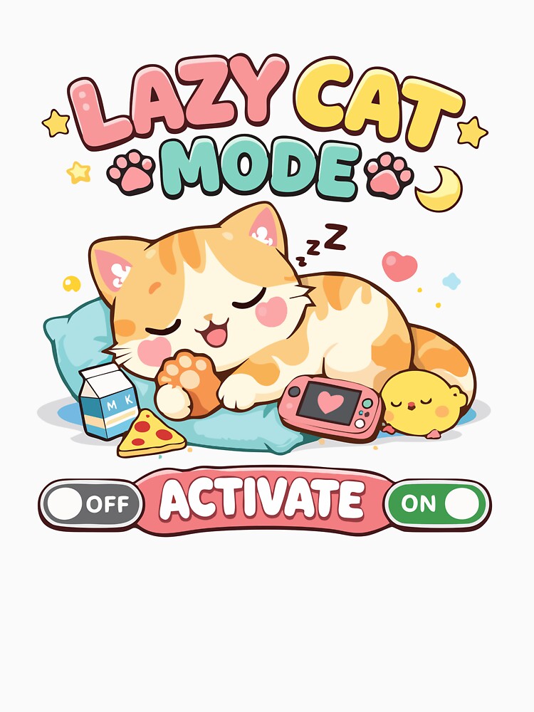 Lazy Cat Mode On – Cute Kawaii Sleeping Cat Gaming Relax Meme by DarojadNR Unisex , , , Long Sleeve Tee
