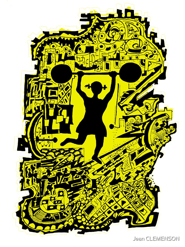 Nathalie Fractale: in black and yellow - colorful psychedelic style by Jean CLEMENSON Unisex , , , Long Sleeve Tee