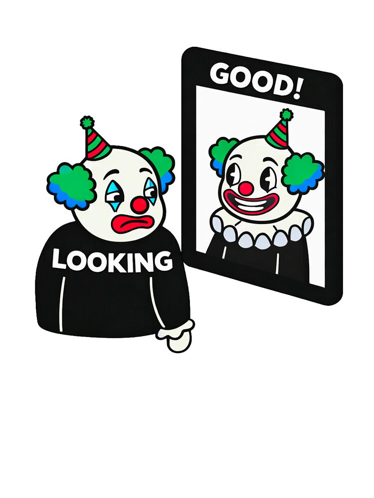 Looking Good! Sad Clown Mirror Graphic by INVIKETOS Unisex , , , Long Sleeve Tee