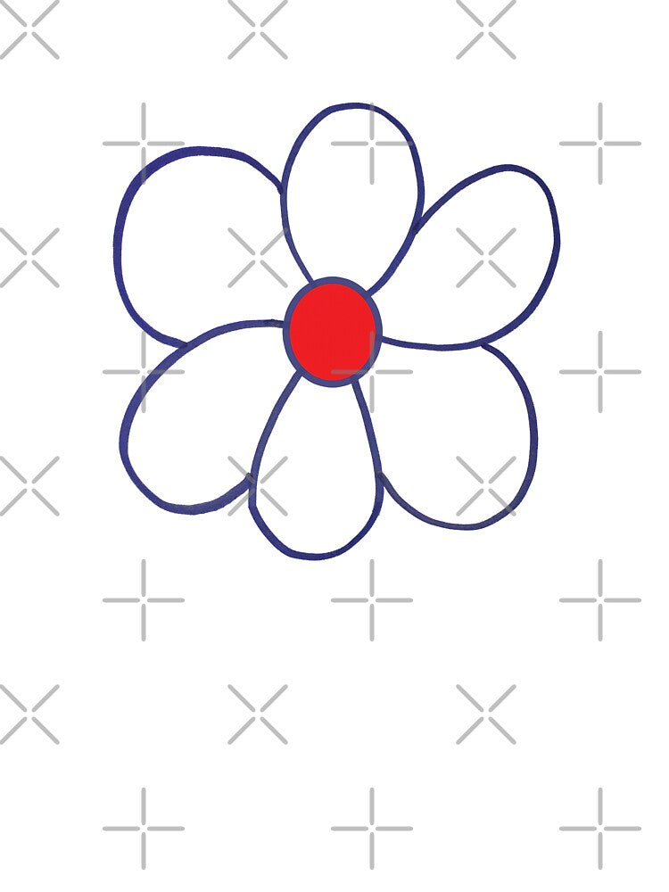 Big Simple Six Petal Flower in Basic Blue and Red by BelindaFuller