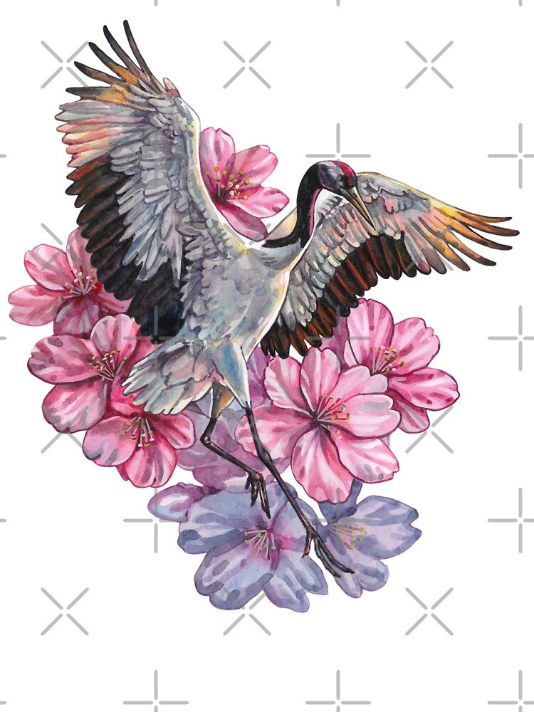 Dancing Crane and Blossoms by Kelsey Worth