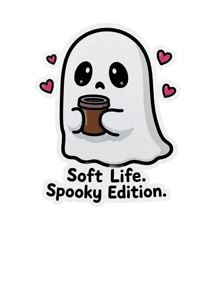 Soft Life Spooky Edition Ghost Coffee Cute Funny Design by BooDesignStudio Unisex , , , Long Sleeve Tee