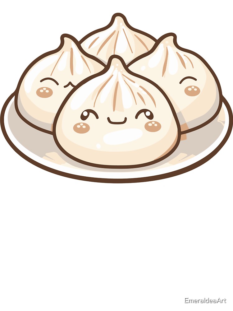 Four Adorable Kawaii Dumplings on a Plate – Cute Beige Food Illustration by EmeraldeaArt Unisex , , , Long Sleeve Tee