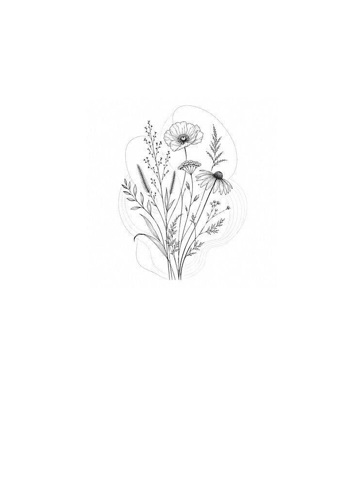 Minimalist Black Line Art Boho Floral Print by AlexGreaney