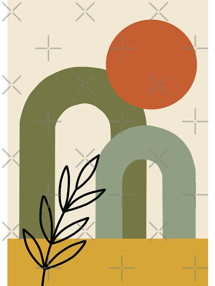 Mid-Century Modern Abstract Arches and Terracotta Sun by AliAltinelArt