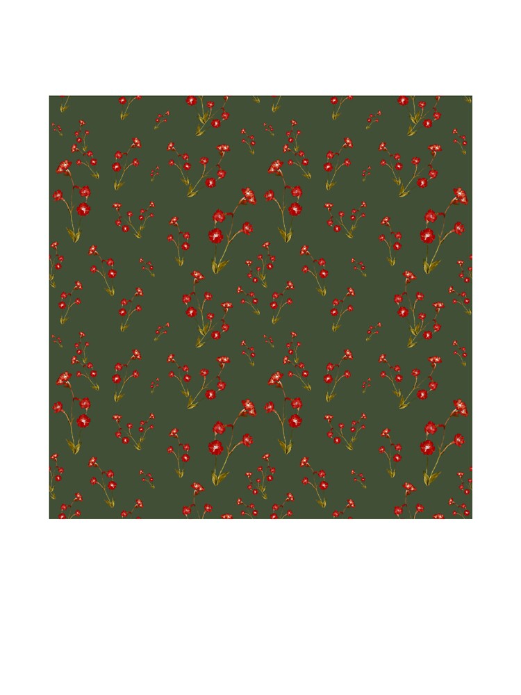Flower red pattern a cute watercolor illustration green by Yana Mustafina | Boho Soulful Designs