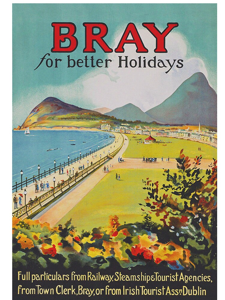 Bray Ireland Vintage Travel Poster by vintagevivian Unisex , , , Long Sleeve Tee