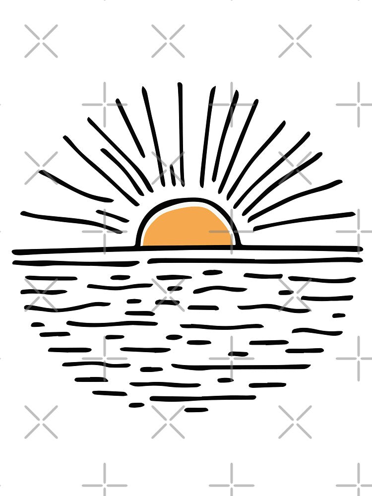 Simple drawing of a sunset over a calm ocean by rasagamastore Unisex , , , Long Sleeve Tee