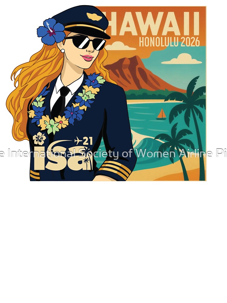 Hawaii Poster girl with blue flower by The International Society of Women Airline Pilots