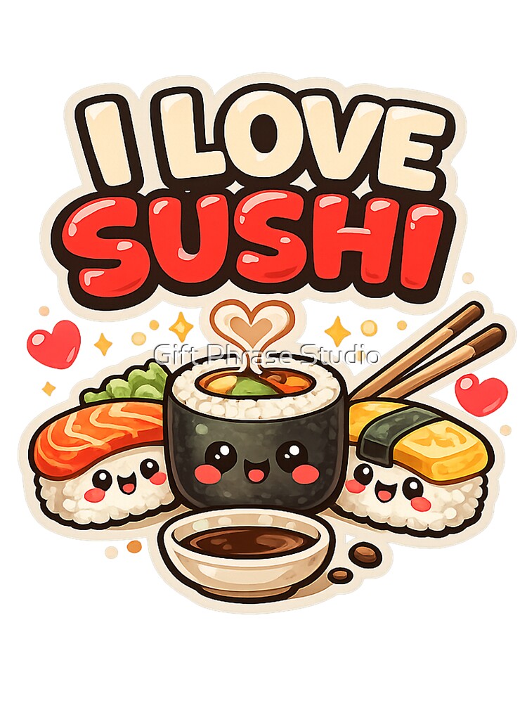 I Love Sushi Cute Kawaii Japanese Food by Gift Phrase Studio Unisex , , , Long Sleeve Tee