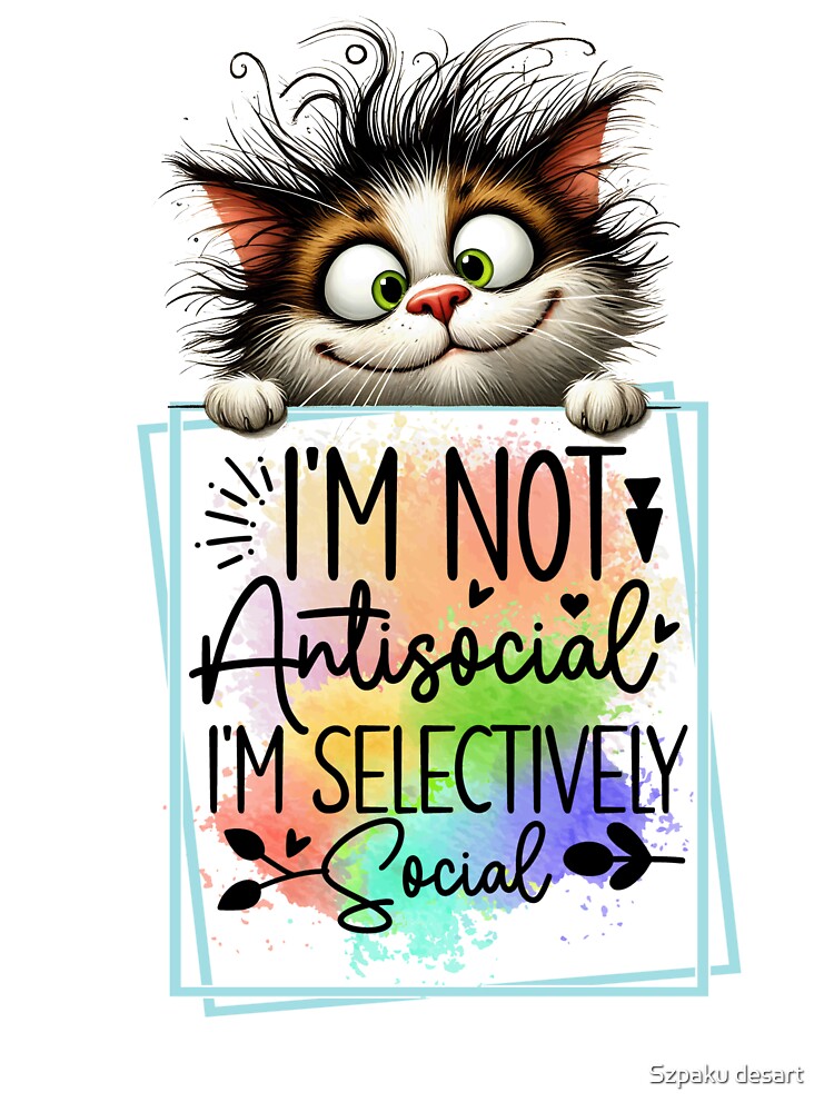 Selective Social Cat – Funny Introvert Mood by Szpaku desart Unisex , , , Long Sleeve Tee