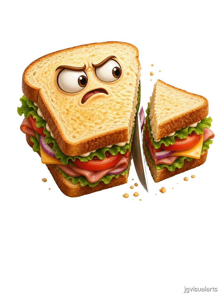 Angry Sandwich Sliced in Half Funny Food Art by jgvisualarts