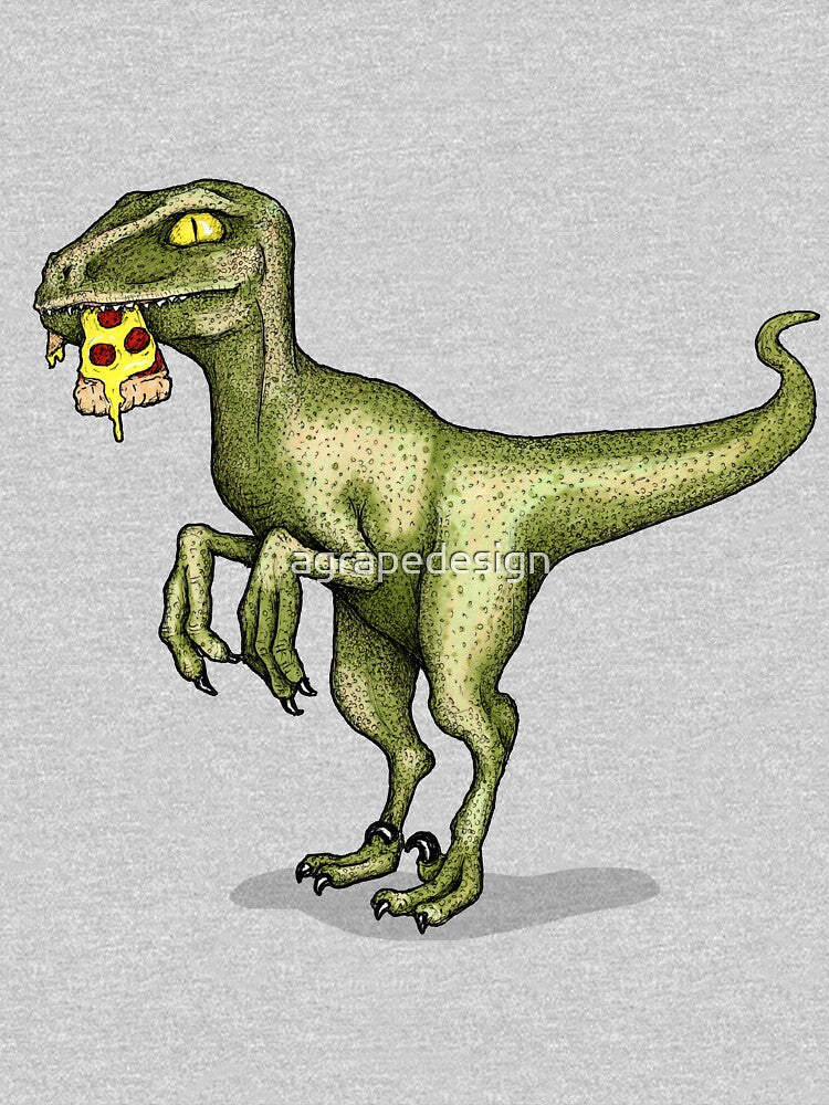 Raptor dinosaur eating pizza slice by agrapedesign Unisex , , , Long Sleeve Tee
