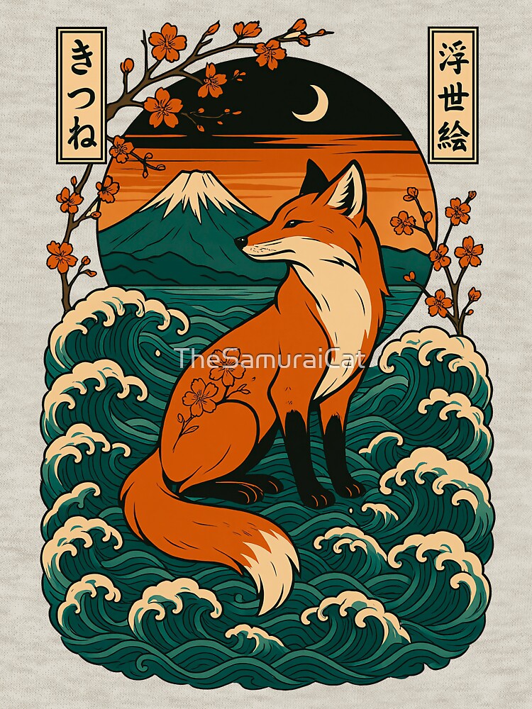 Simple Japanese Fox by TheSamuraiCat Unisex , , , Long Sleeve Tee