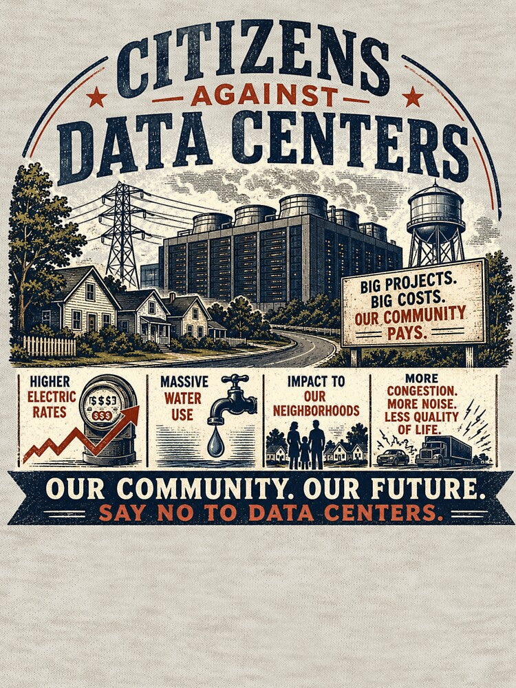 Citizens Against Data Centers - Political Meme by The Masked Designer Unisex , , , Long Sleeve Tee
