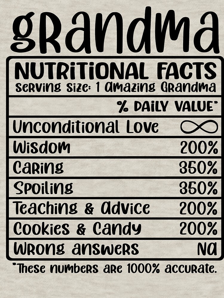 Grandma, Nutritional Facts, Funny Grandma Gift by FuntasticDez