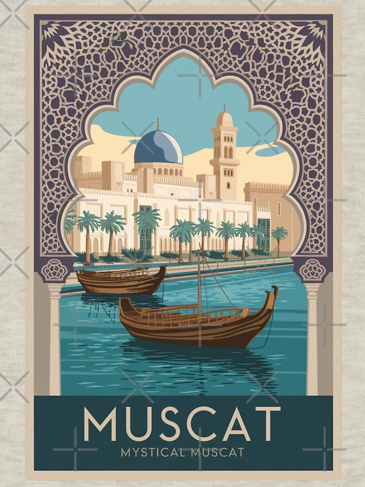 Muscat Vintage Travel Poster by TravelerRat Unisex , , , Long Sleeve Tee