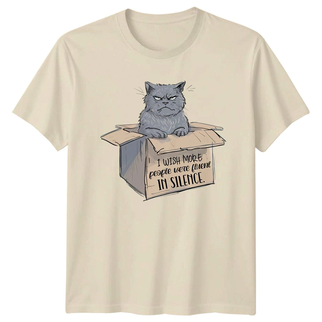 I Wish More People Were Fluent T-Shirt Introvert Cat Humor Novelty