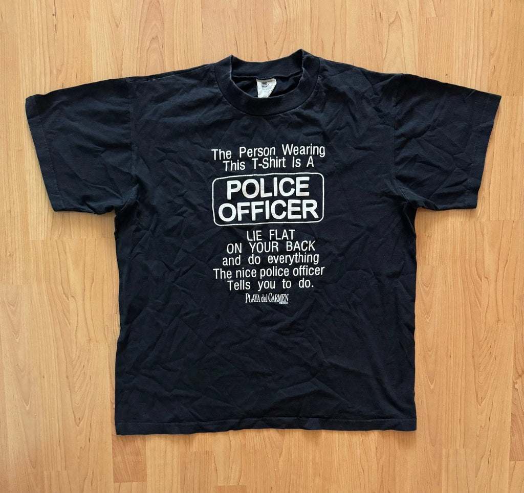 Vintage Police Officer Graphic T-Shirt Playa del Carmen Black Size L