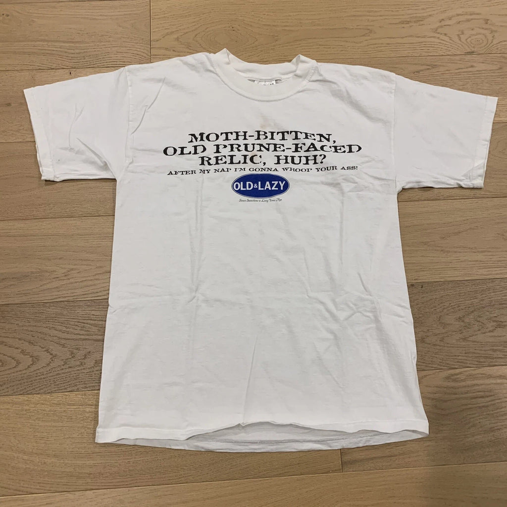 vintage 90s old and lazy comedy T-shirt old man novelty gildan heavy Large white