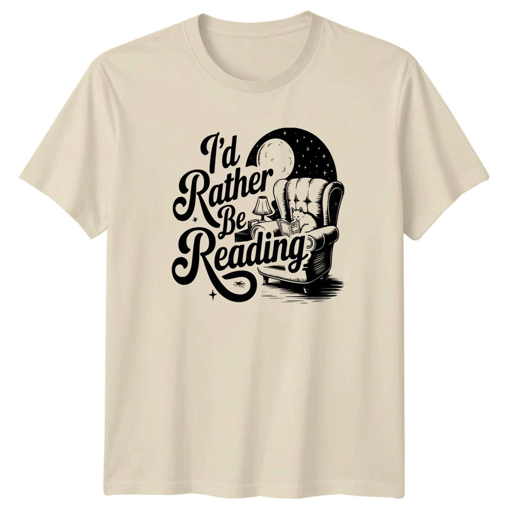 Id Rather Be Reading T-Shirt Cat Lover Cozy Bookworm Gift For Him And Her