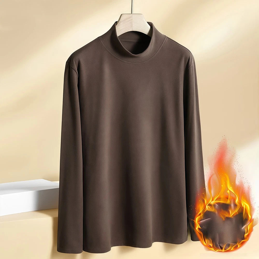 Men Solid Color Long Sleeve Velvet Shirt Thin Fabric High Neck for Vacation