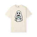 Ghostly Pumpkin Coffee Unisex T-Shirt, Halloween Shirt, Fall Tee, Cute Ghost Top