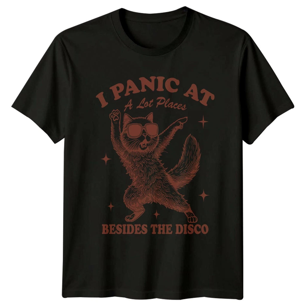 Panic At A Lot Places T-Shirt Introvert Cat Humor Birthday Gift For Him And Her