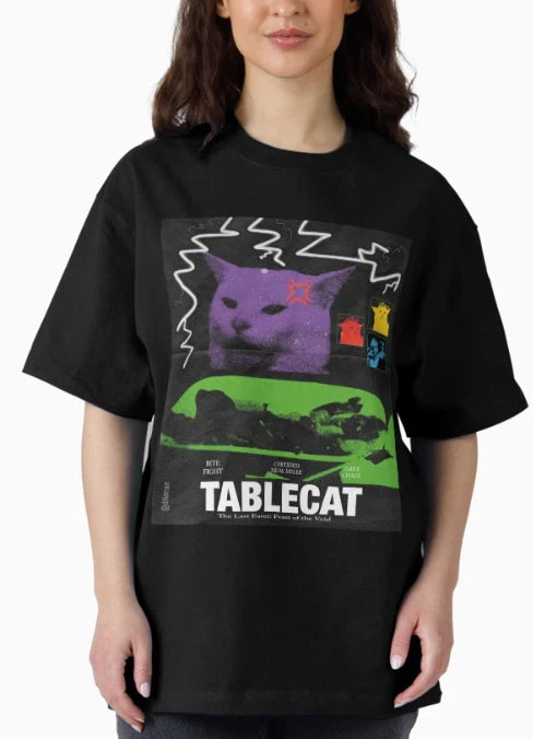 Meme Table Cat Poster Black T-Shirt