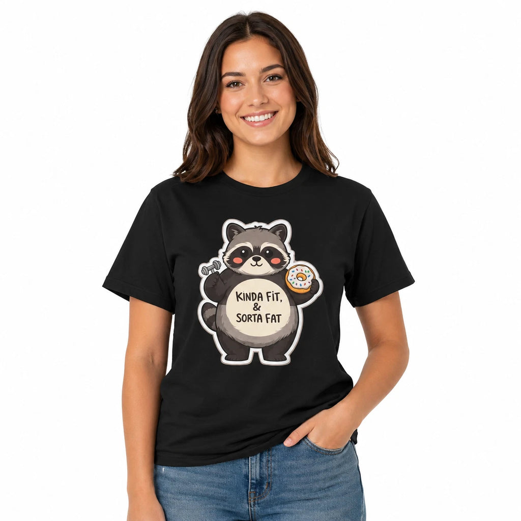 Kinda Fit Kinda Fat Raccoon T-Shirt Funny Cute Animal Graphic Tee