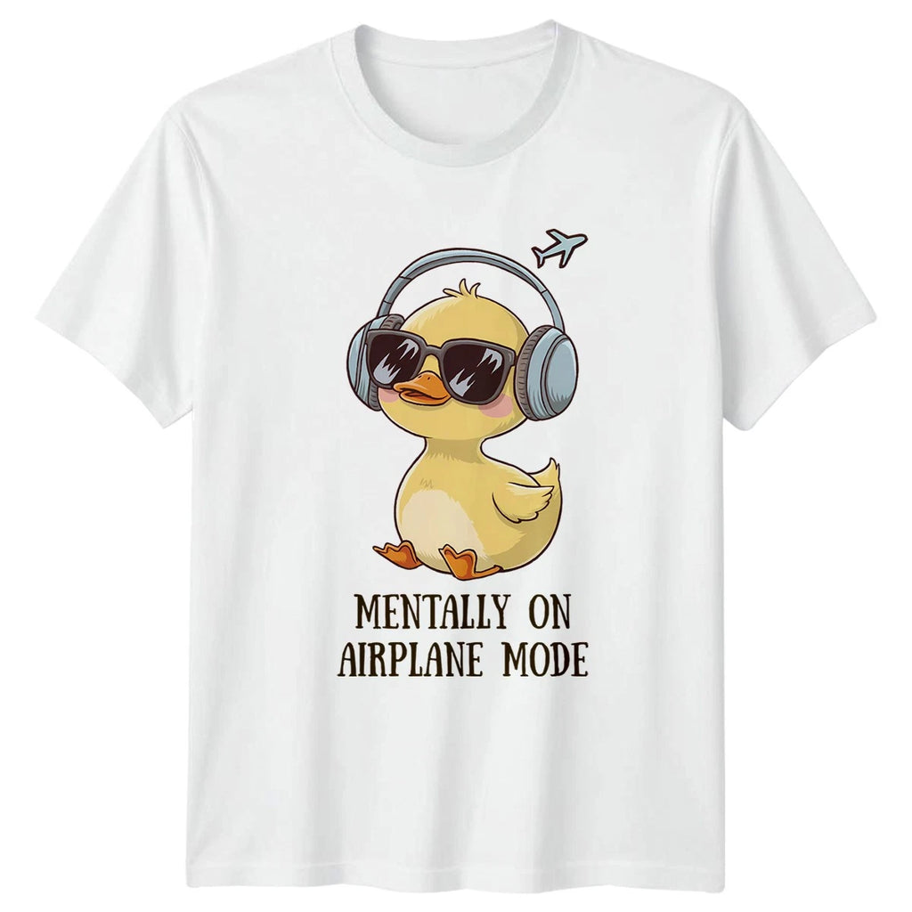 Mentally On Airplane Mode T-Shirt Introvert Duck Travel Novelty Birthday Gift