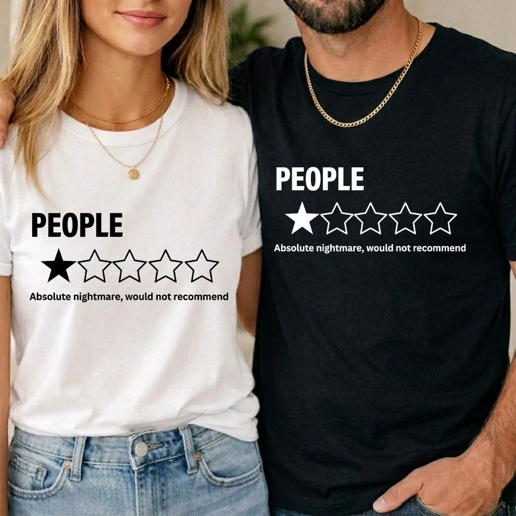 Funny Introvert T-Shirt Sarcastic People Review 1 Star Slogan Unisex Tee Adults
