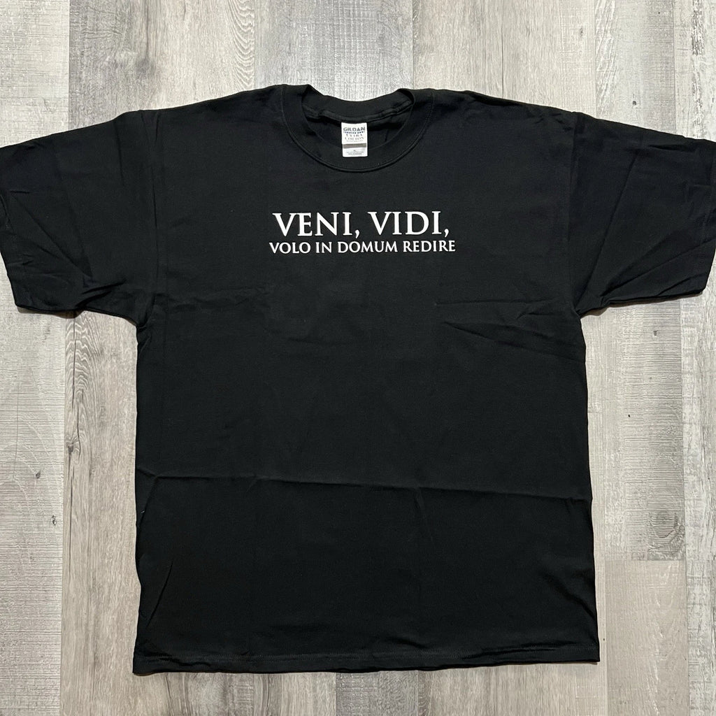 VTG Latin Quote T Shirt Y2K "I Came I Saw I Want To Go Home" Black White T Shirt