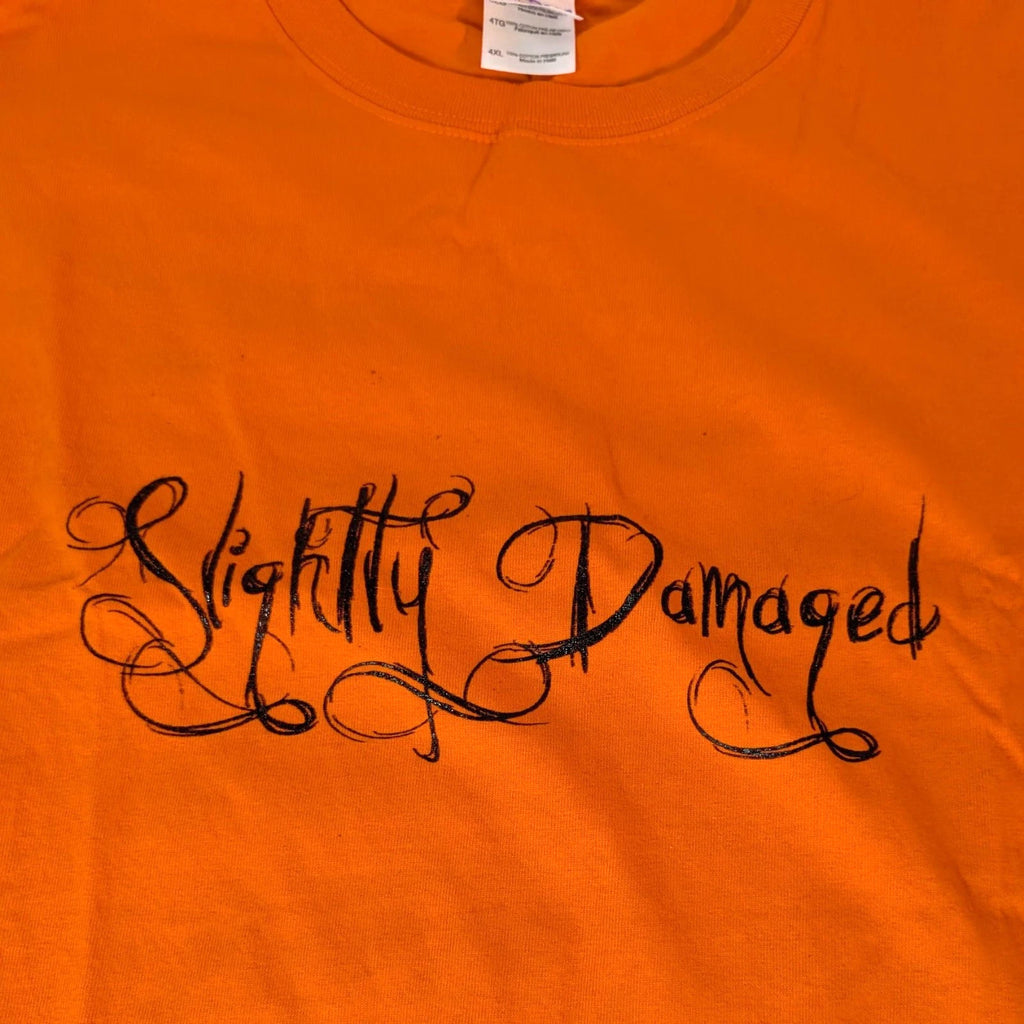 Orange Slightly Damaged Script 4XL, XXXXL, T-Shirt, Halloween, Crew Neck, Cotton