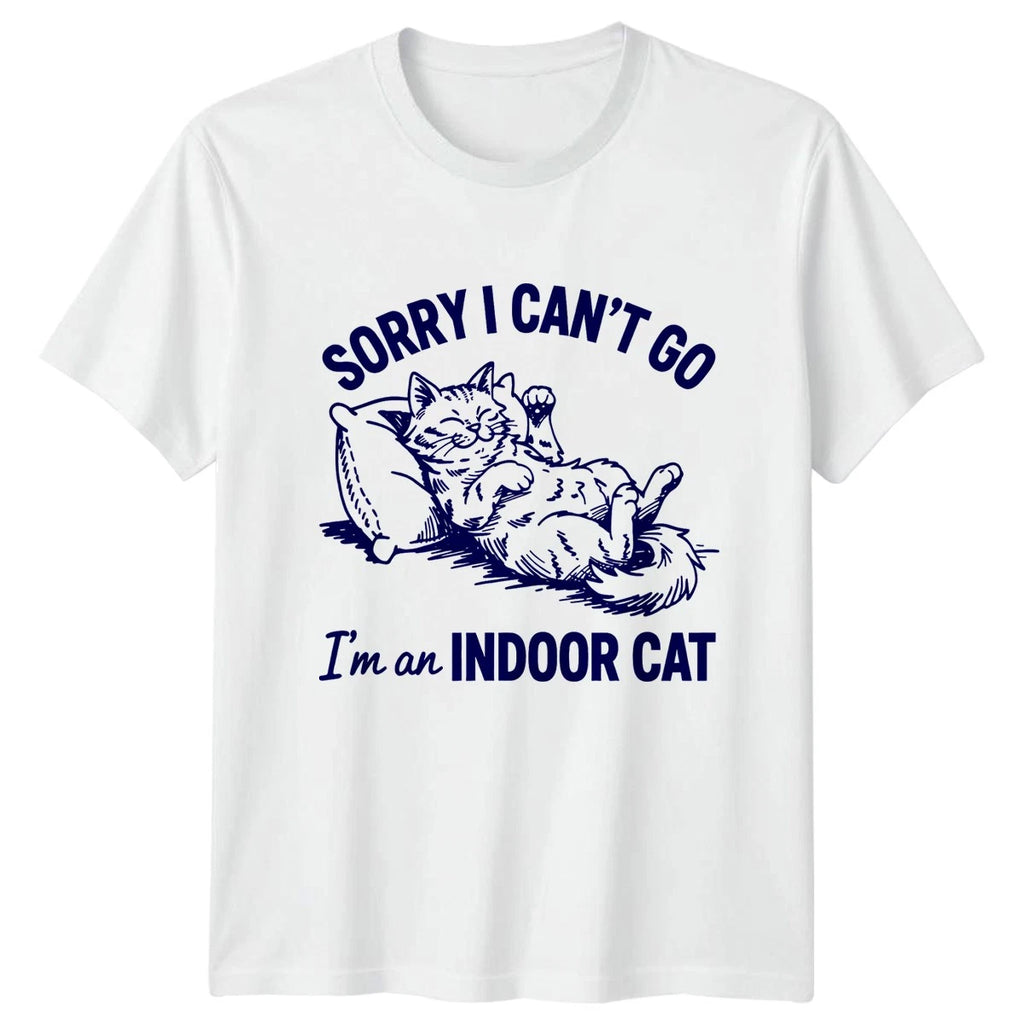 Sorry I Cant Go Im T-Shirt Introvert Humor Cat Birthday Gift For Him And Her