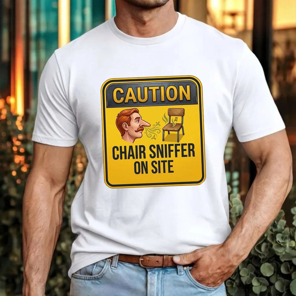 Caution Chair Sniffer On Site Funny Office Meme T-Shirt Co-workers Gift Tee Top